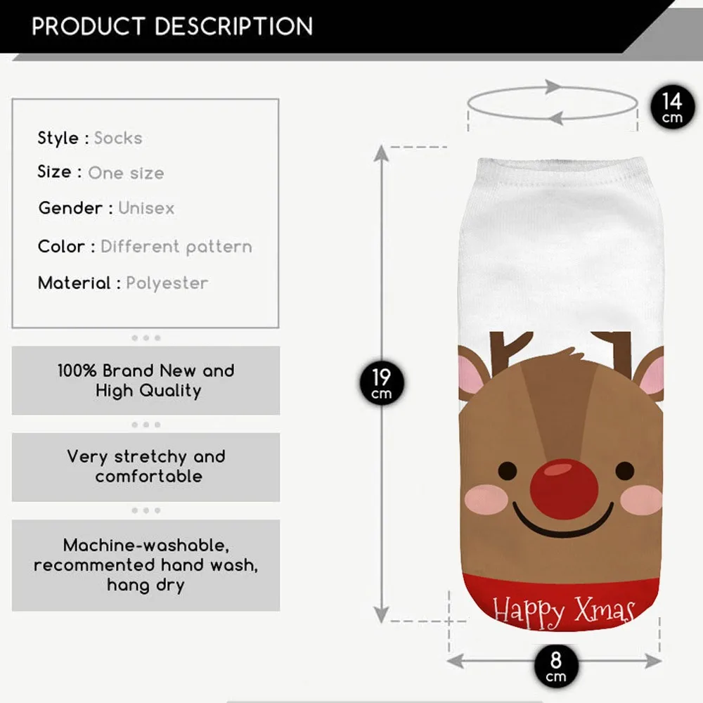Женские забавные рождественские короткие носки с объемным принтом забавным