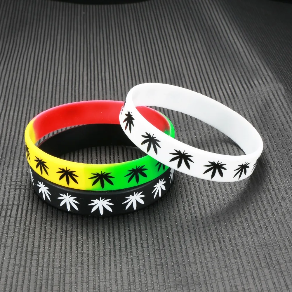 2pcs Leaves Jamaica Weed Rasta Reggae Silicone Bracelet&Bangles Black White Color Wristband Fashion Jewelry