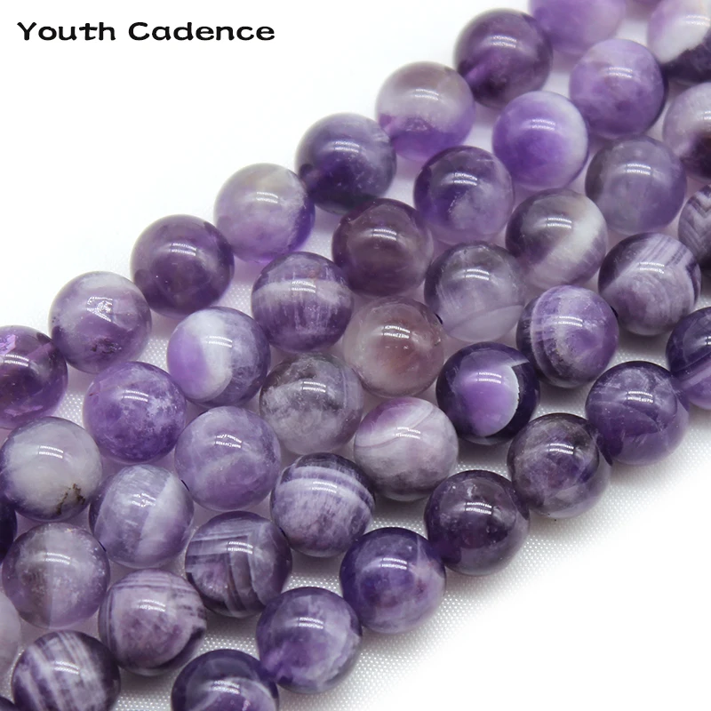 

Natural Dream Purple Amethysts Lace Color Crystals Stone Round Loose Spacer Beads 15" Strand 4 6 8 10 12MM Pick Size