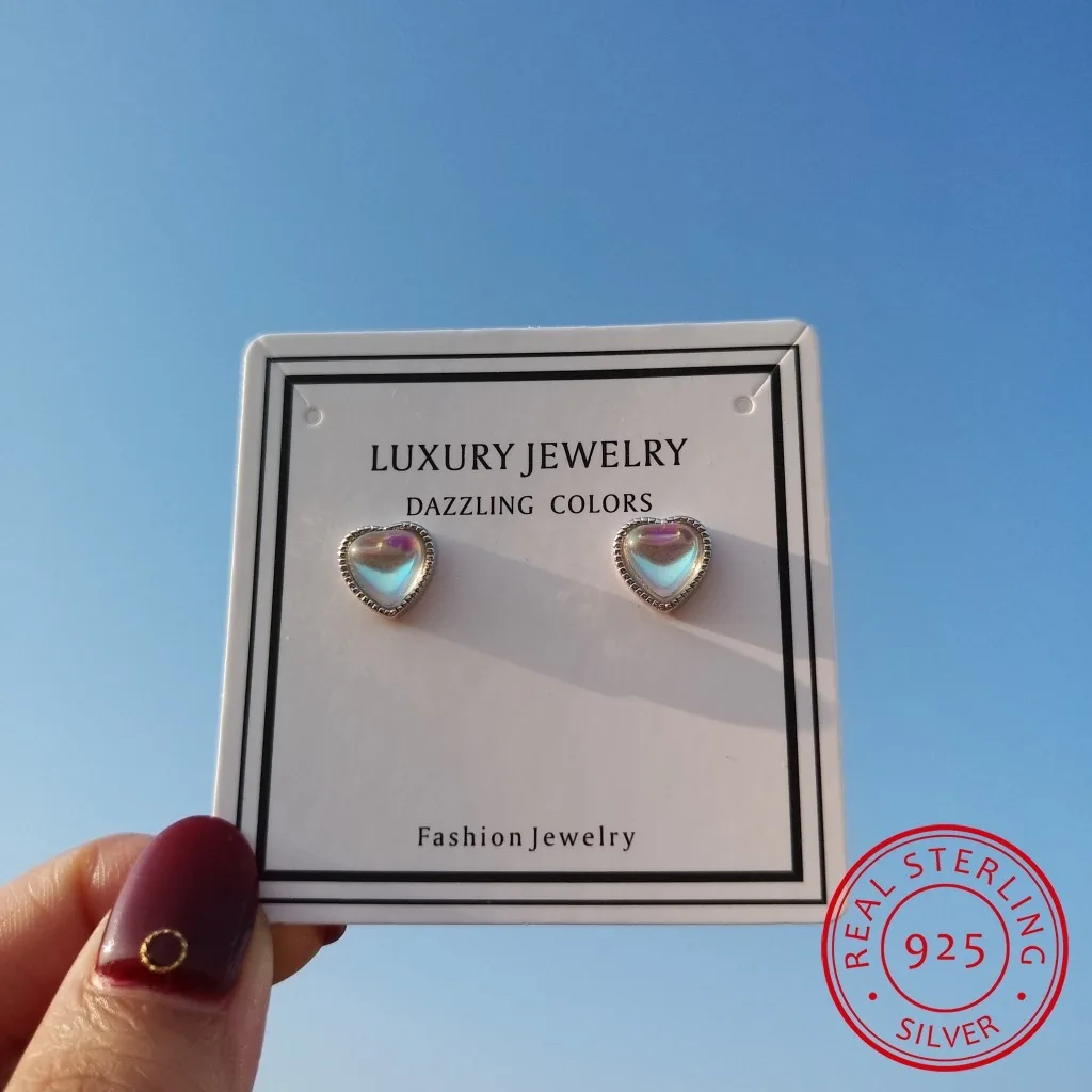 Женские серьги гвоздики из серебра 925 пробы с натуральным лунным