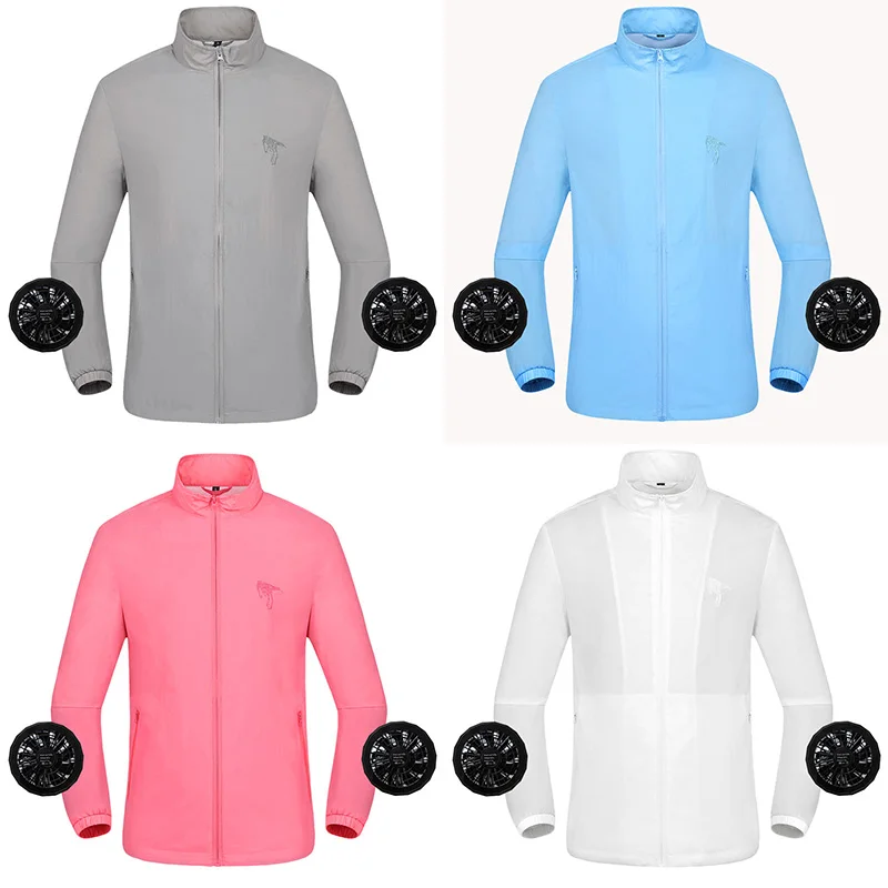 

Men Women USB Fan Cooling Hiking Jackets Lovers Anti-UV Skin Coat Waterproof Fishing Jacket Cooling Sport Outdoor Clothing