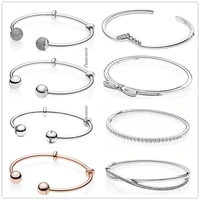 original 925 sterling silver moments rose gold open with signature caps bracelet bangle fit women bead charm fashion jewelry