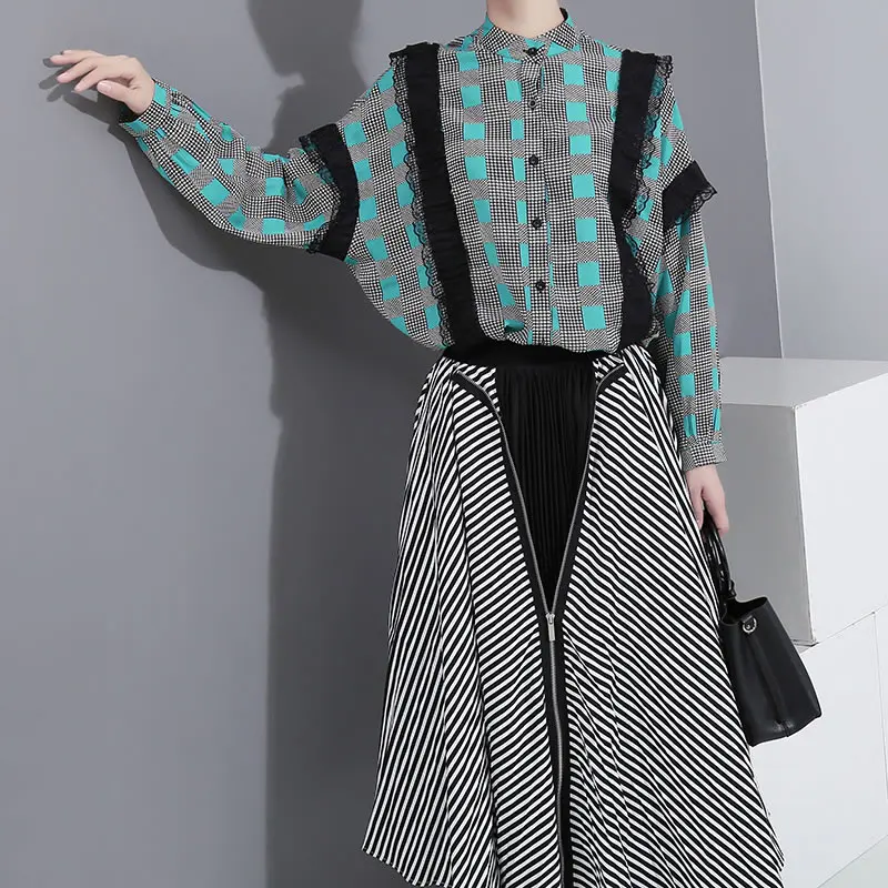 XITAO клетчатая кружевная блузка для женщин модная новинка 2019 осенняя элегантная