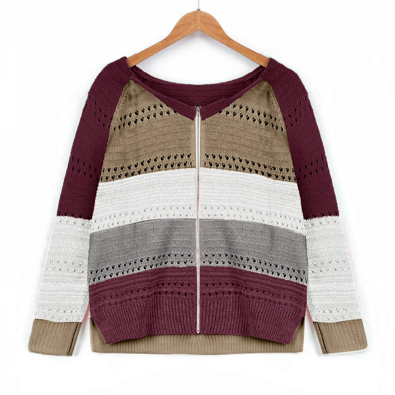 Женский трикотажный кардиган на молнии с V-образным вырезом |