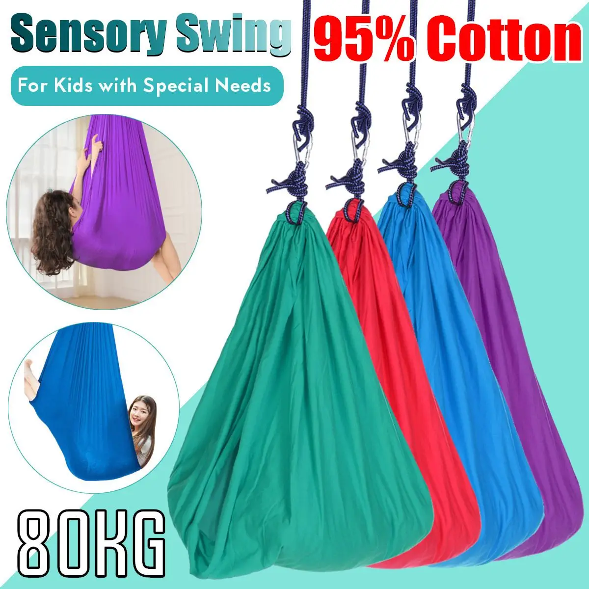 

Kids Cotton Swing Hammock for Autism ADHD ADD Therapy Cuddle Up to 88lbs Sensory Child Therapy Elastic Parcel Steady Seat Swing