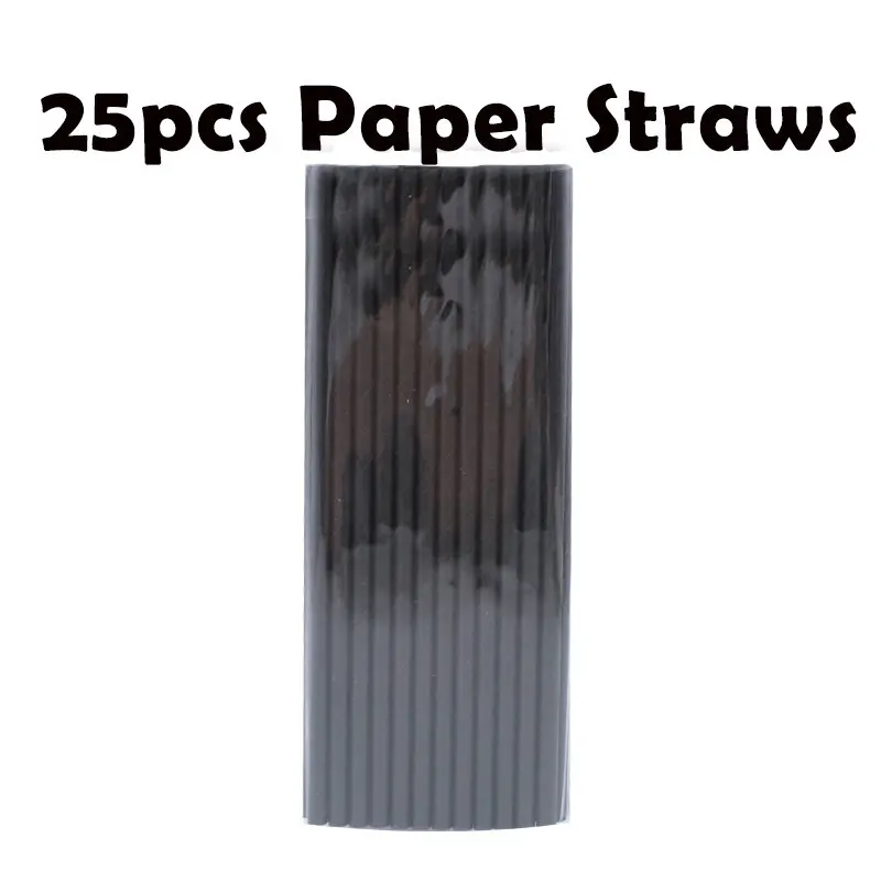 Straws 25pcs 20 шт. Черный твердый одноразовый набор посуды вечерние принадлежности салфетки тарелки чашки бумажные соломинки Свадебные украшения для вечеринки для взрослых - Цвет: Straws 25pcs