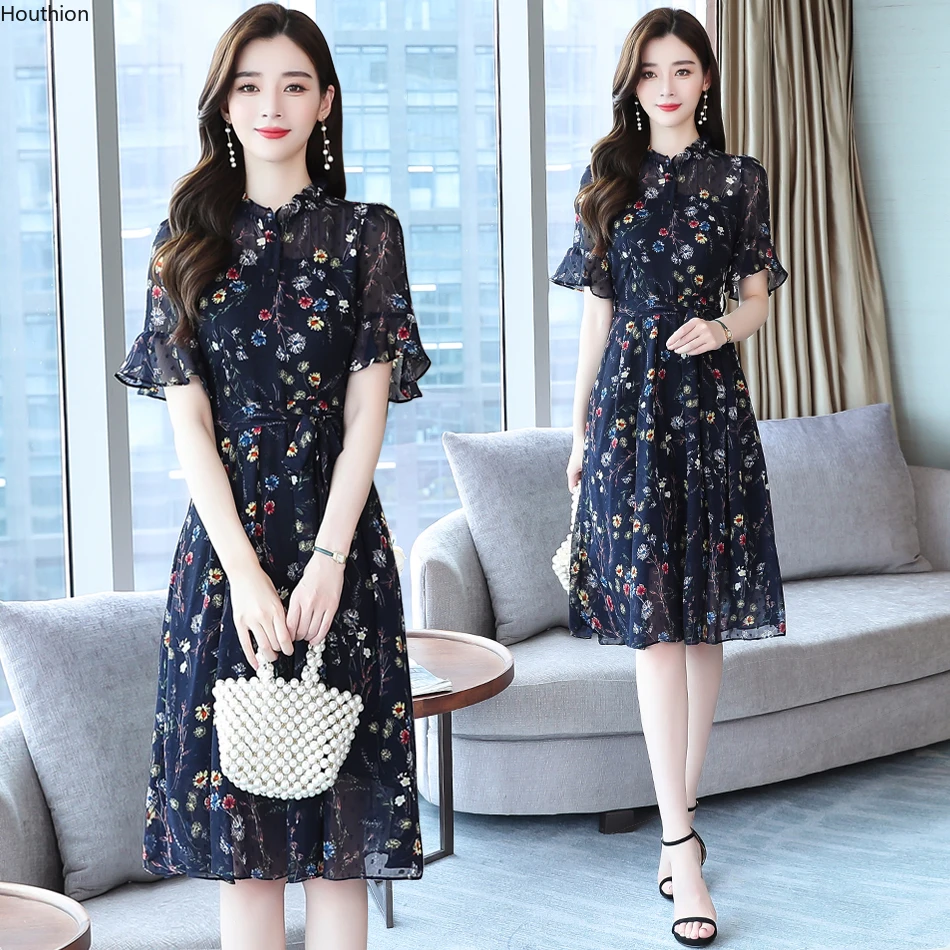 

Women's Dresses Plus Size Loose Plaid Lady Dress New O-neck Fashion Casual Dresse A-LINE Mid-Calf Chiffon Houthion