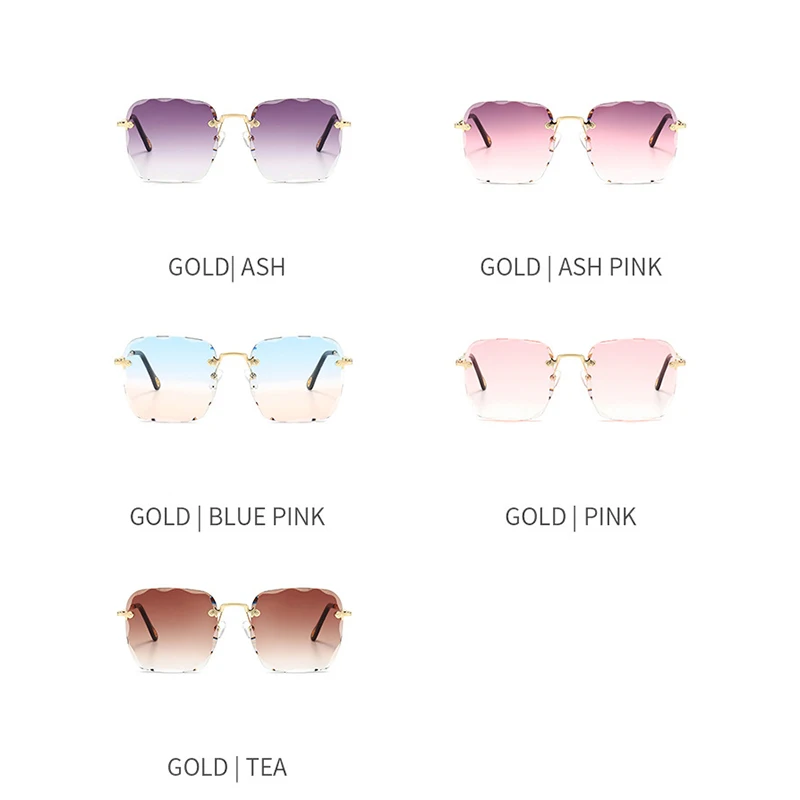 

2020 Fashion Rimless Square Oversized Sunglasses Women Vintage Luxury Brand Design Diamond Cutting Gradient Sun Glasses UV400