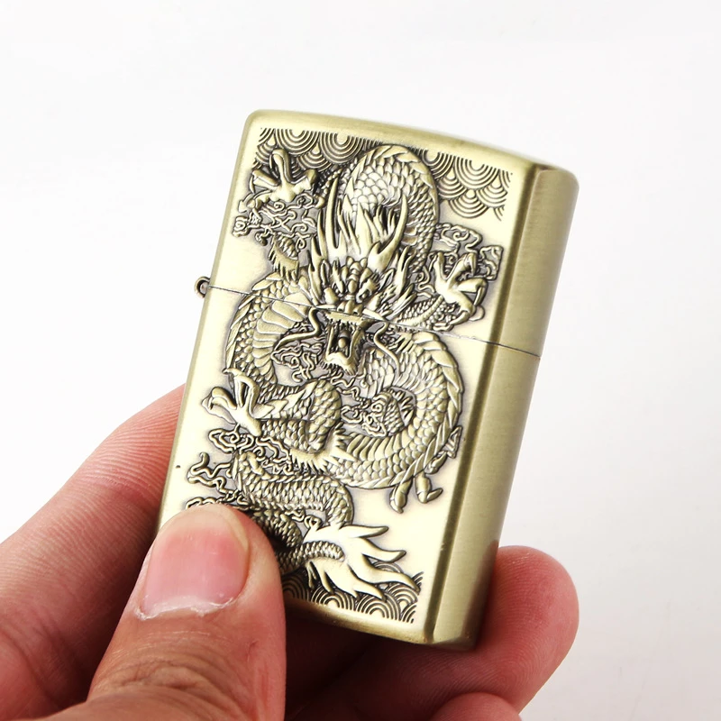 1 шт. Dragon Emboss металлическая многоразовая ветрозащитная Зажигалка на керосин для курения Винтажный стиль колеса масляная Зажигалка гаджеты для мужчин