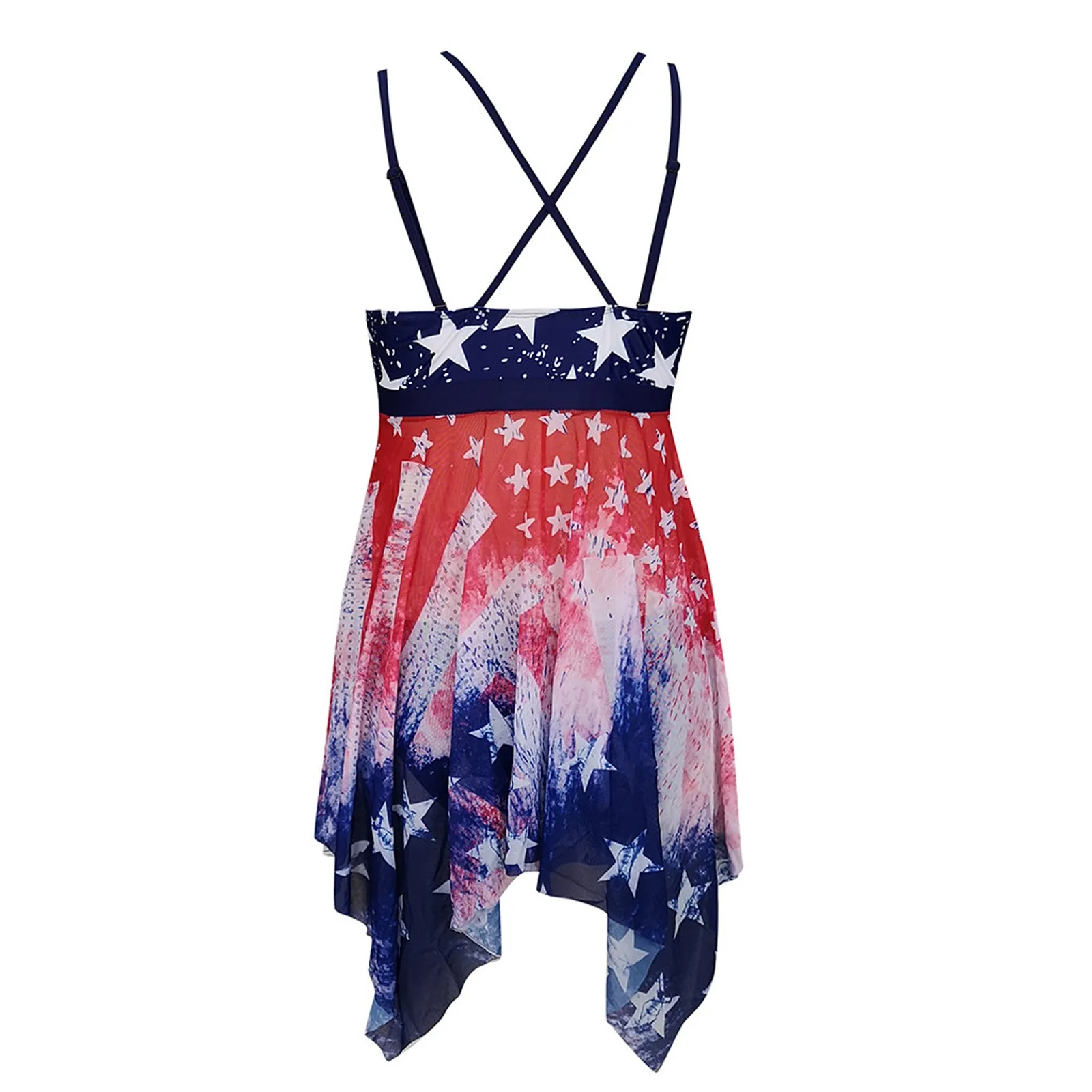 

2021 New Women's Plus Size American flag Crisscross Back Swimskirt Two Piece Swimsuit Bikinis Set Fast Delivery Dropshipping