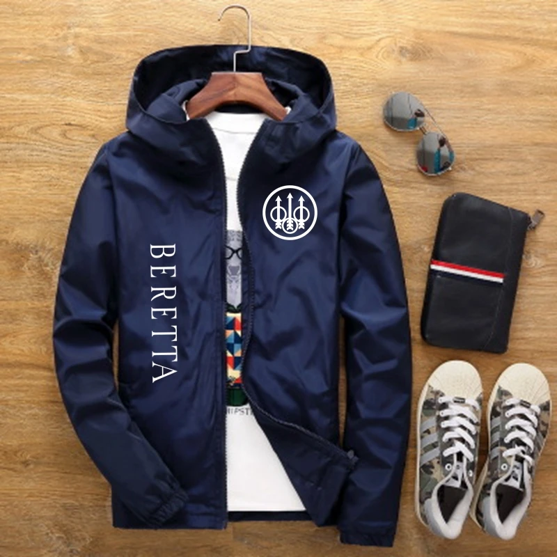 

Men's Jacket Spring Fall Fashion BERETTA Print Slim Top Men's Casual Baseball Bomber Zipper Jacket Men's Jacket Large Size 7XL
