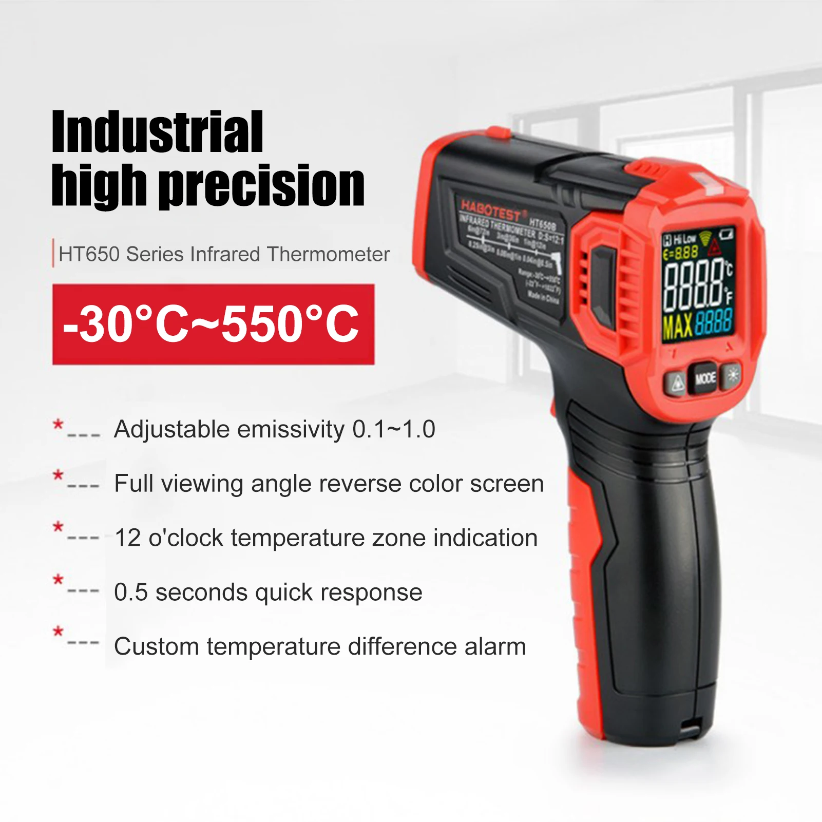 

Цифровой инфракрасный термометр HT650A, метеостанция, измеритель температуры и скорости, пирометр