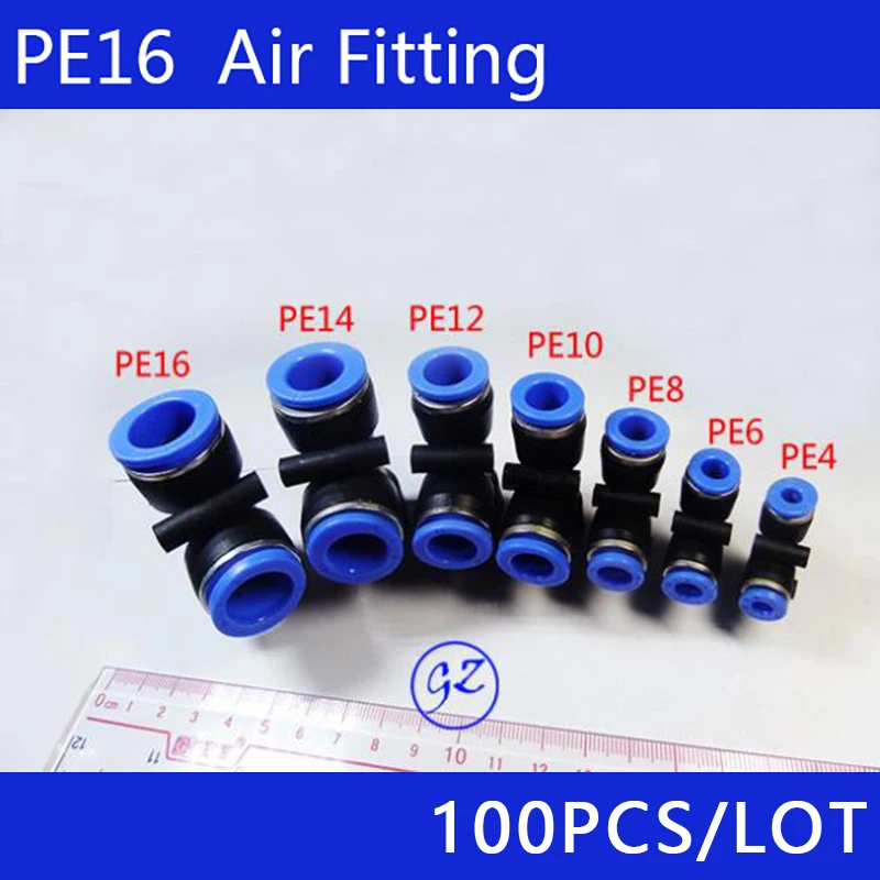 

HIGH QUALITY 100Pcs PE16 Pneumatic 16mm to 16mm One Touch End T Joint Push In Quick Fittings