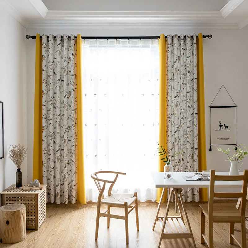 

Chinese Cotton Linen Splicing Holy Bird Curtains for Living Room Bedroom Printing Fabric Bird Branch Retro Curtains Decoration
