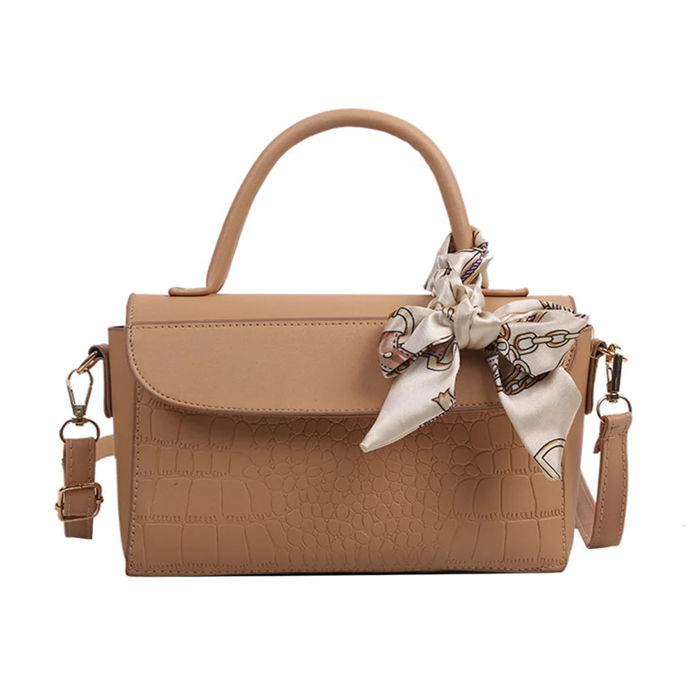 

Women PU Alligator Pattern Crossbody Pouch Ladies Designer Silk Scarf Small Square Flap Purse Top-handle Handbag Sreetwear