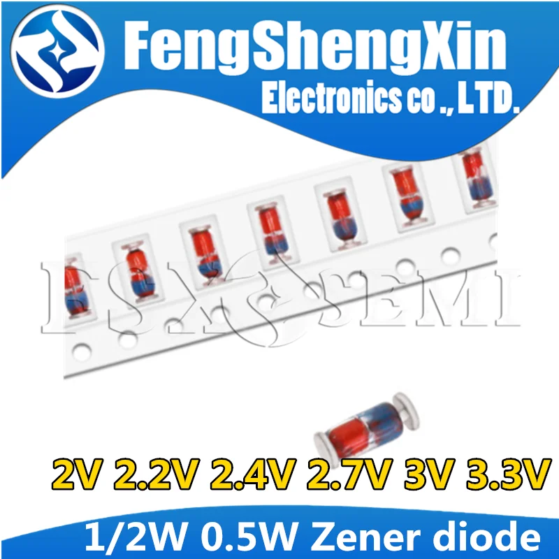 

200pcs 0.5W 1/2W Zener diode SMD LL34 1206 2V 2.2V 2.4V 2.7V 3V 3.3V ZMM2V ZMM2V2 ZMM2V4 ZMM2V7 ZMM3V ZMM3V3