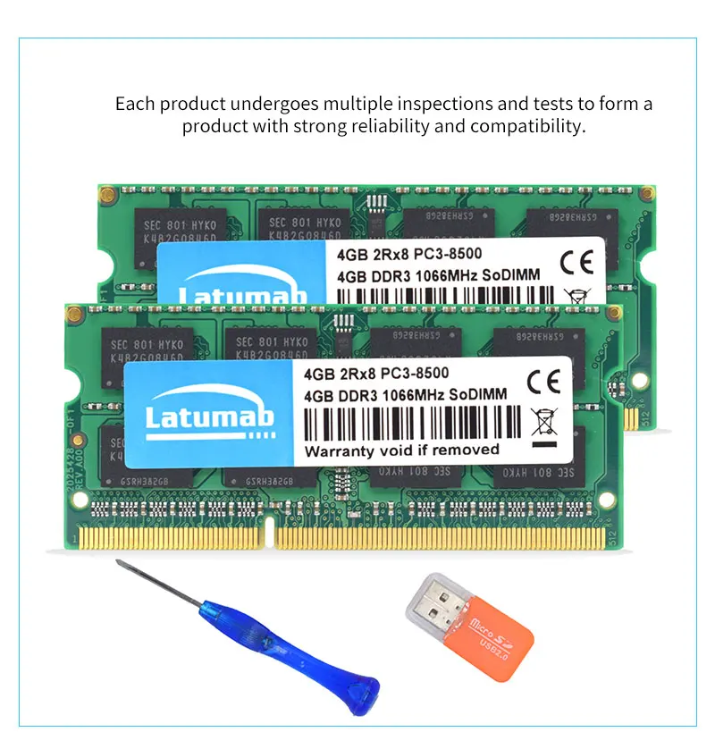Latumab 4 ГБ DDR3 1066 МГц PC3 8500 Новая память ноутбука ОЗУ SODIMM 204 шпильки ноутбук превосходного качества модуль SODIMM 1,5 в DDR3 ram