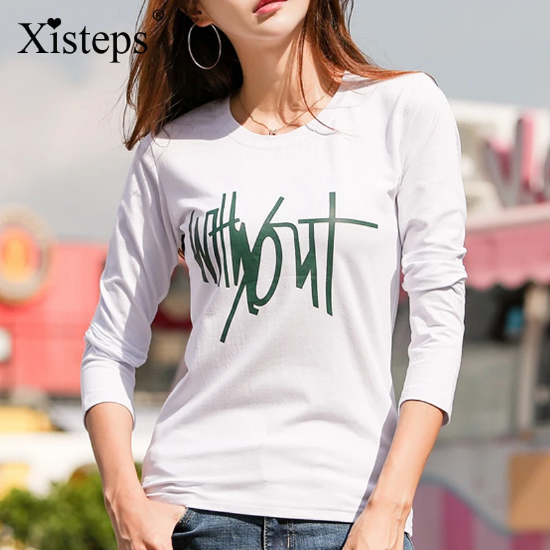 

Xisteps 2020 Новая женская хлопковая стрейчевая Весенняя рубашка с буквенным принтом, с круглым вырезом, с длинным рукавом, приталенная уличная о...