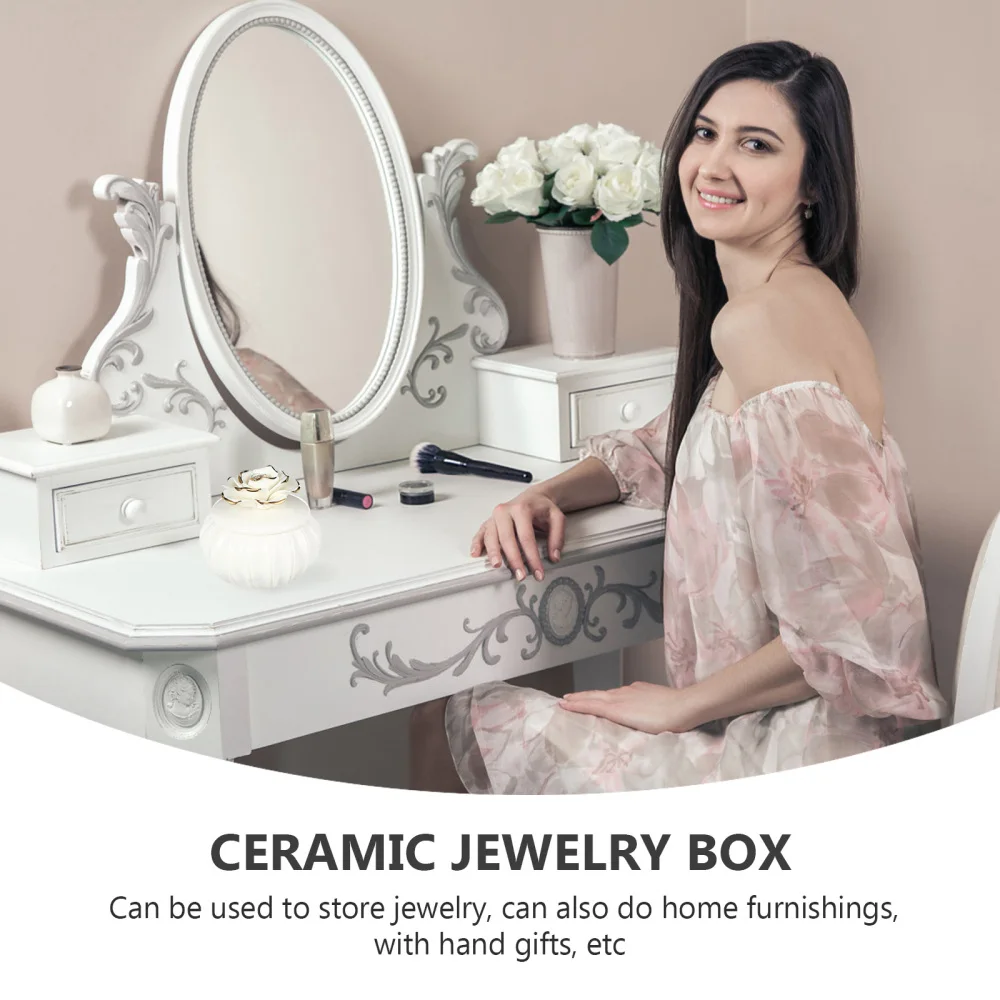 

1pc Rose Design Jewelry Storage Box Ceramics Jewelry Storage Box Container