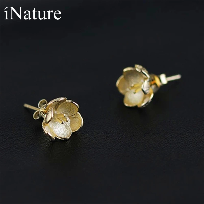 

INATURE 925 Sterling Silver Vintage 3D Flower Stud Earrings for Women Handmade Jewelry Gift