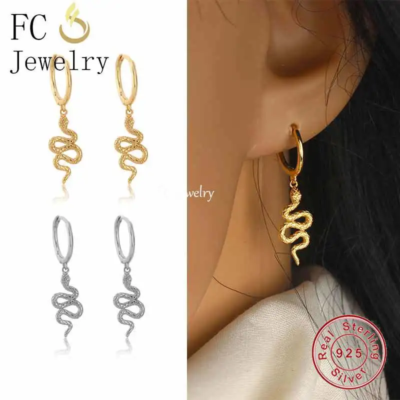 

925 Sterling Silver Gold Plate Gothic Punk Circle Snake Hoop Earring For Women Ear Piercing Pendientes Fine Jewelry 2022 Fashion