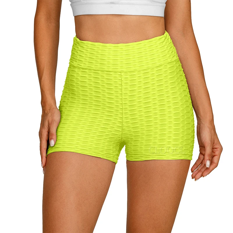 

CLOOCL Ladies Jacquard Mesh Yoga Shorts Cozy High Waist Hip Leggings Fitness Pants Wrinkled Biker Yoga Shorts