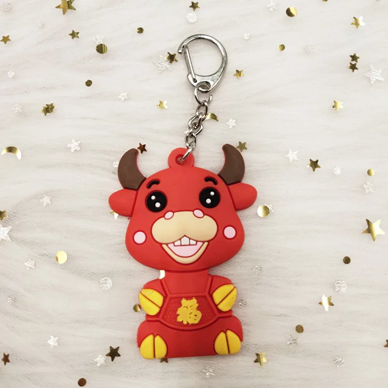 

2021 Year Of The Ox Keychain Cow Doll Silicone Keychain Cartoon Car Key Chain Bag Pendant Keyring New Gift