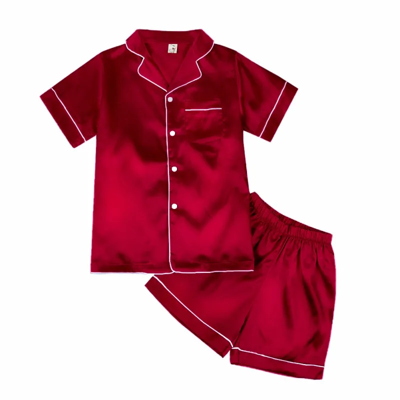 

Summer Kid's Pajamas Sets Cute Refreshing Cool Silk Payamas Clothes Kids soft Sleepwear Short Sleeve Top+Shorts 2pcs