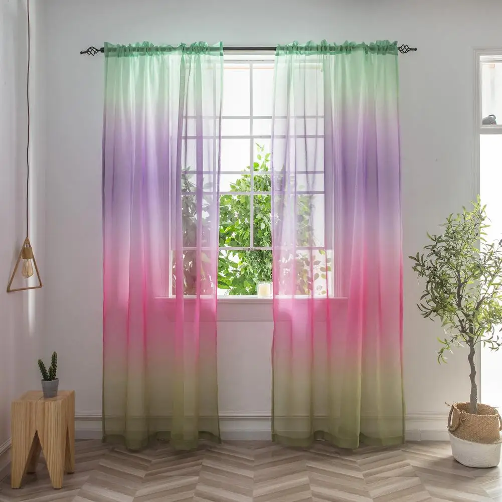Занавеска с радужным принтом для украшения окон из полиэстера длинная