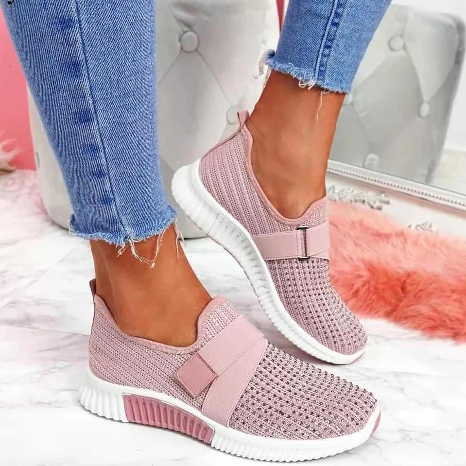 

Women Casual Shoes Spring Crystal Solid Female Mesh Sneakers Casual Flat Shoes Women Flats Ladies Sport Shoes White