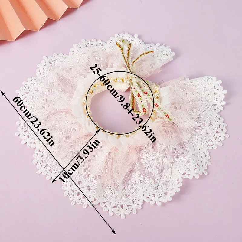 

Sweet Pearl Double Lace Cat Collar Pet Safety Bibs Pet Grooming Accessories Puppy Cat Neck Scarf Kawaii Pet Cat Bow Tie