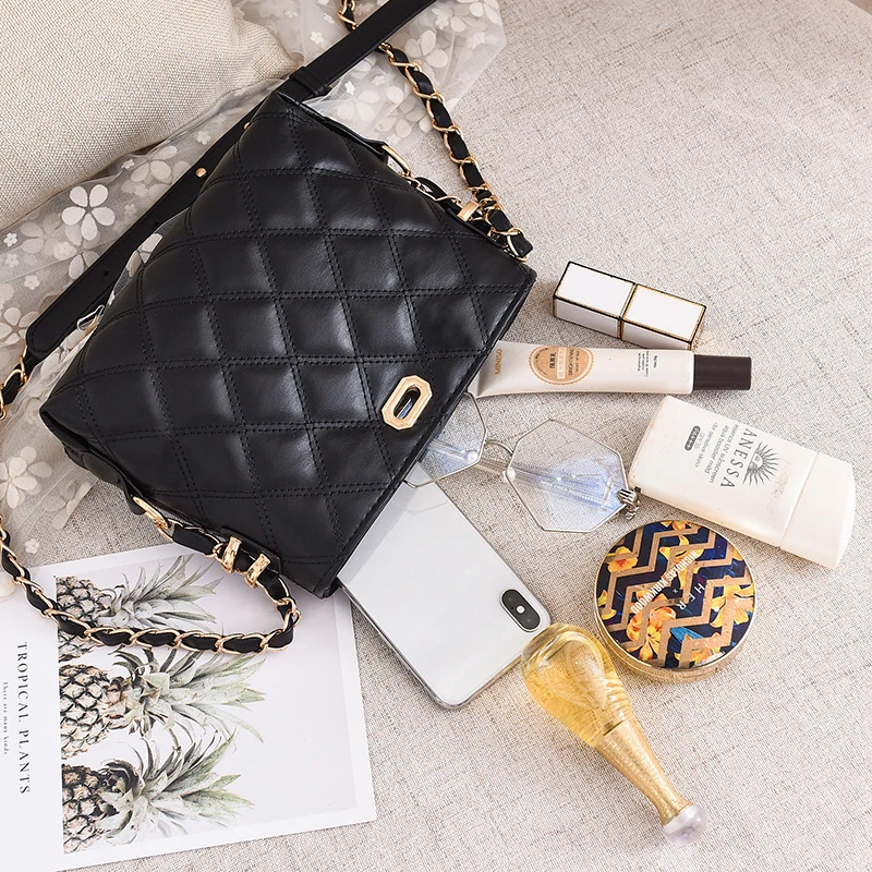 

Diamond Lattice PU Leather Crossbody Bags For Women 2020 Luxury Chain Shoulder Bag Female Bucket bags