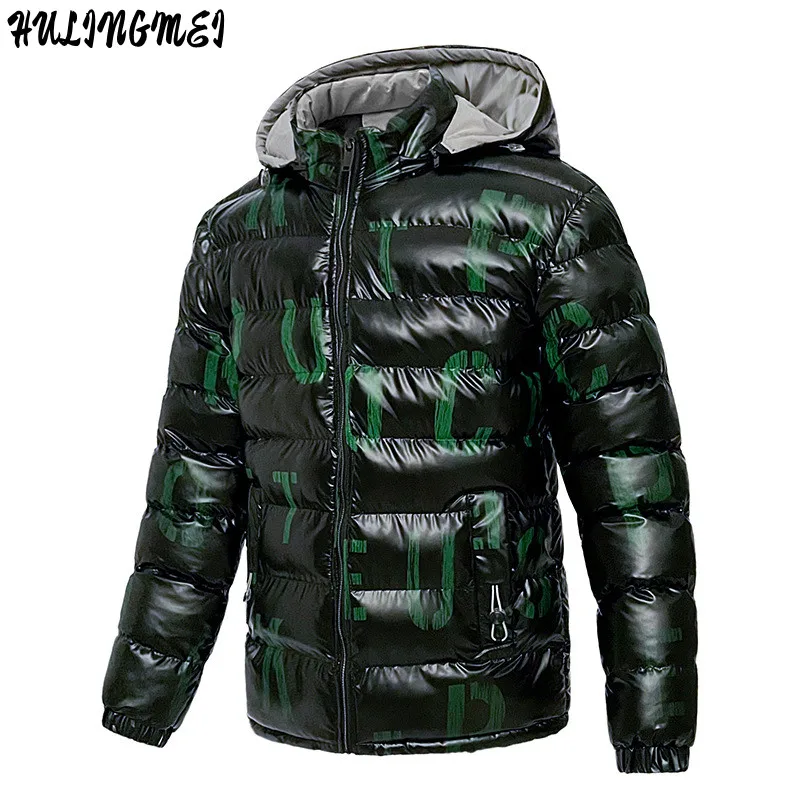 

Man Winter Warm Parkas Jacket Luminous Letters Cotton-Padded Jacket Korean Bubble Jacket Casual Men's Cotton-Padded Jacket