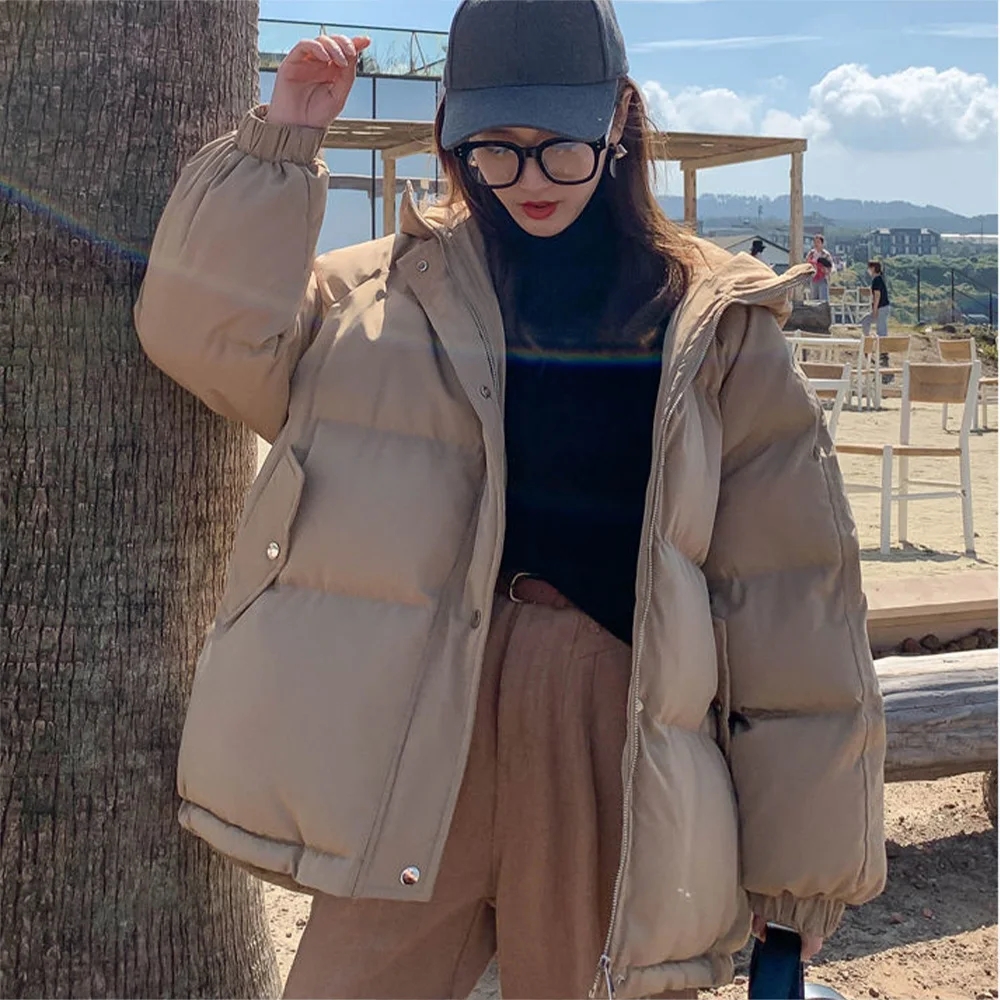 Winter Thick Warm Women Jacket Korean Style Loose Hoodie Down Jacket Cotton Padded Coat Coat 2021 Fashion Autumn Women Jacket