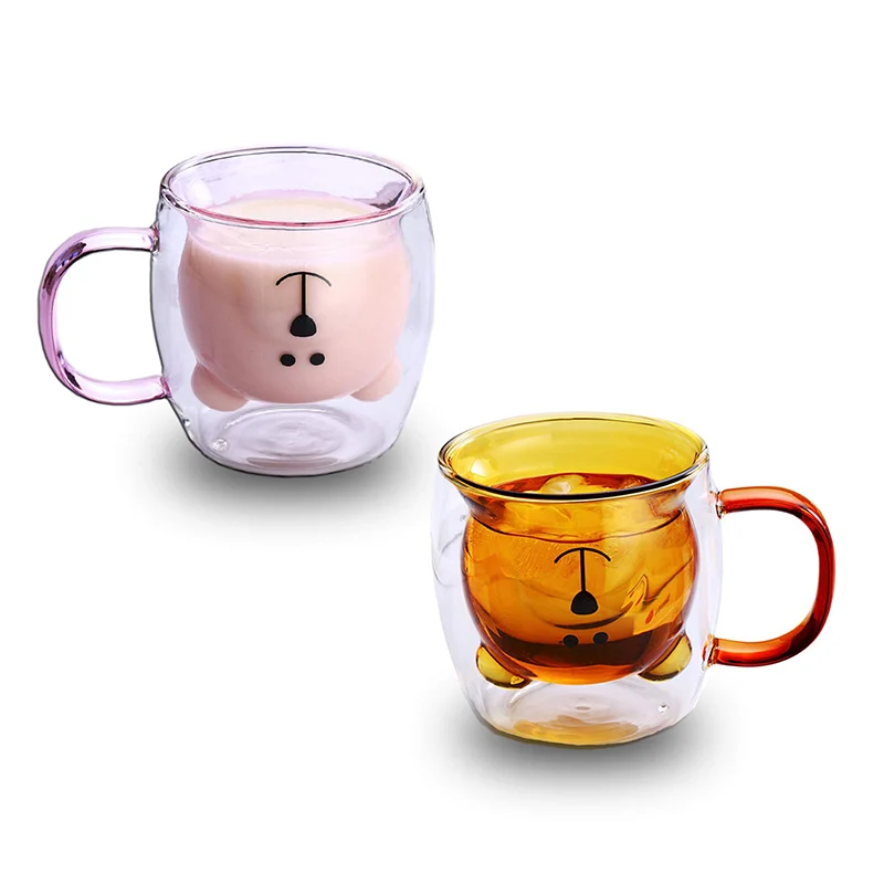 

New Cute Coffee Mugs Bear Tea Cup Milk Couple Glass Mugs Funny Valentine's Day Creative Romantic Birthday Gifts for You