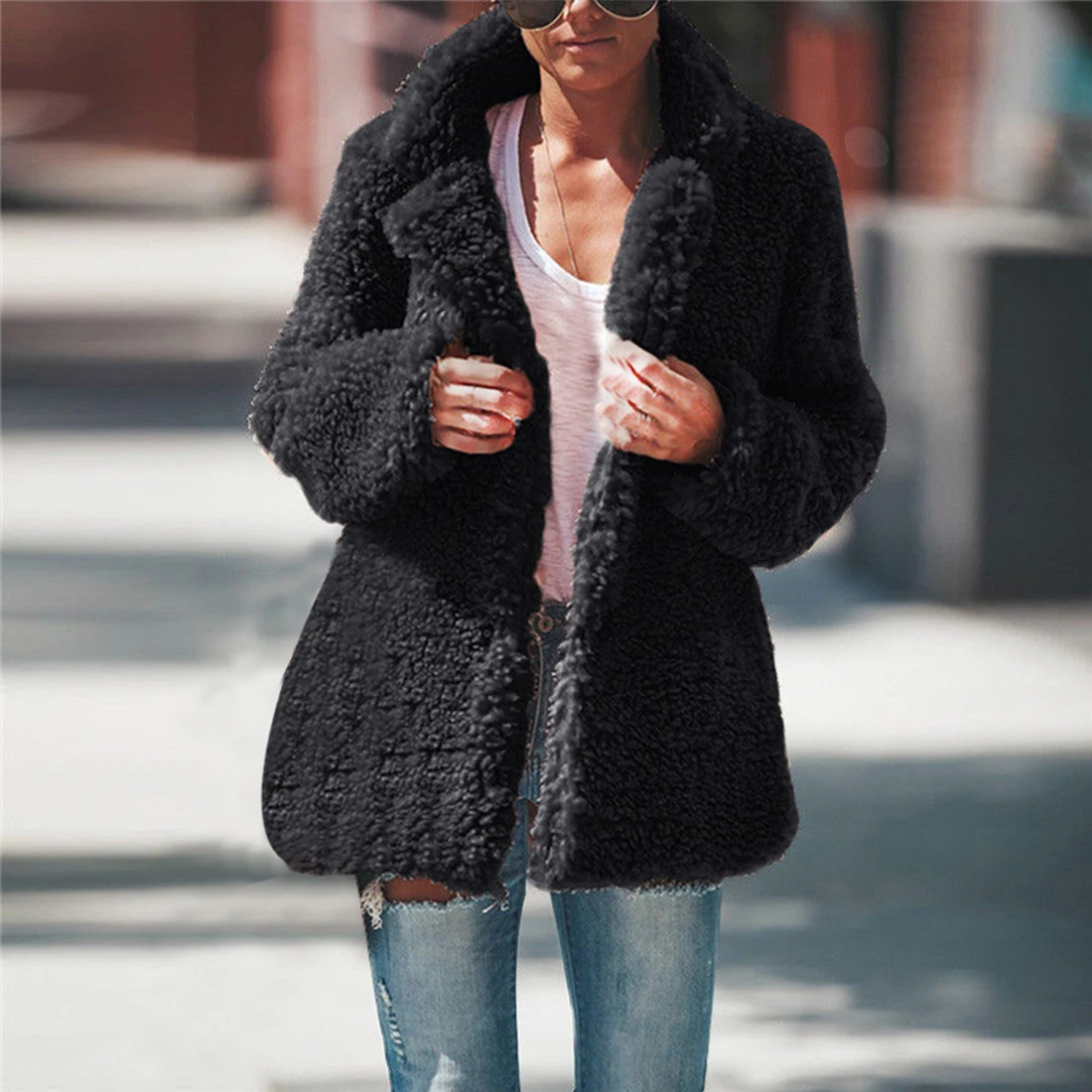 Осень зима пальто с искусственным мехом Женская Повседневная теплая мягкая На