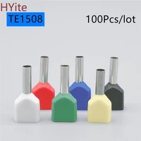 100pcs e tube te1508 type double pipe insulated twin cord cold press terminal block connector needle end multicolor 2x1 5 mm2