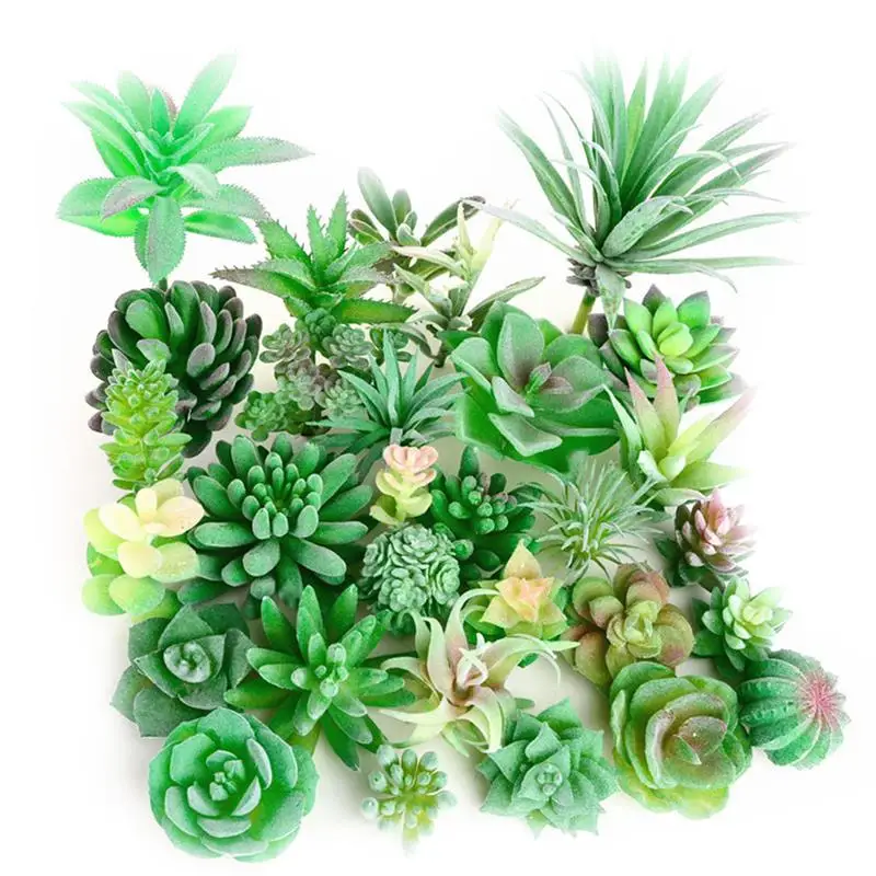 

12PCS Artificial Plants Succulents Fake Plastic Mini Decoration Realistic Faux Flocking Unpotted Home Decoration Accessories