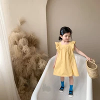 girls sweet solid color vest dress 2021 spring summer new baby childrens comfortable lace flying sleeve dress