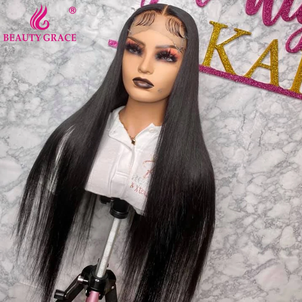 30 Inch Lace Front Wig Brazilian Long Bone Straight Human Hair Wig Pre Plucked T Part Lace Frontal Wig 4X4 Closue Wigs For Women