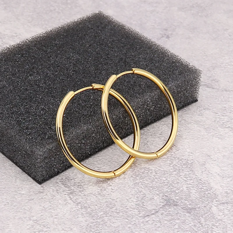 Модные круглые серьги кольца из титановой стали цвета розового золота черного