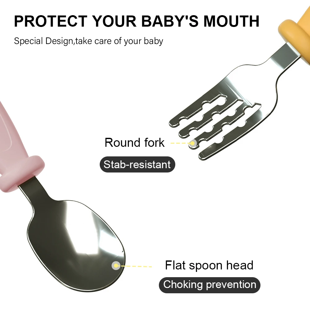 

Learning Helper Cartoon Beginner Flatware Spoon Fork For Kids Reusable Stainless Steel Training Chopstick Set Toddler Portable