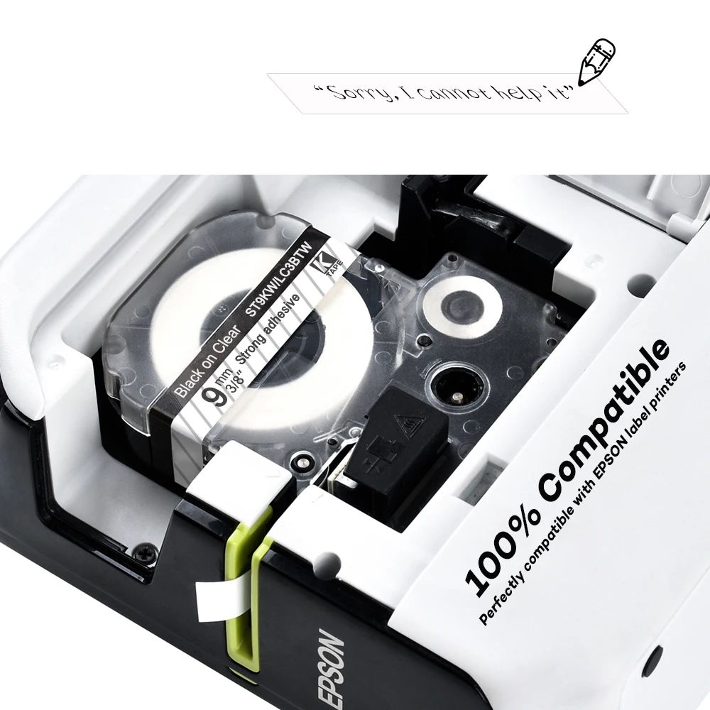 CIDY 10 шт. 9 мм черный на прозрачном ST9KW/LC3TBW9 фотоклейкая лента для kingjim/epson label maker LW400