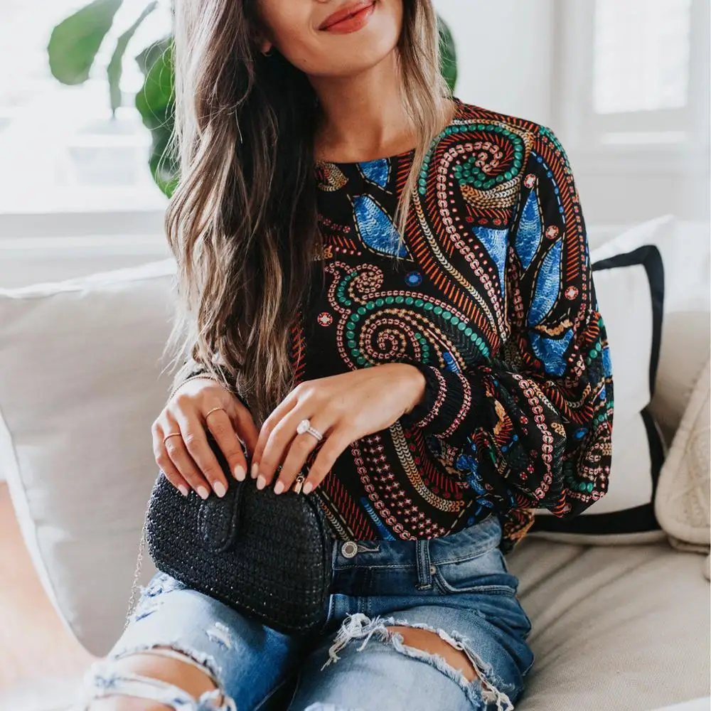 Женская футболка женская повседневная с принтом круглым вырезом длинным рукавом