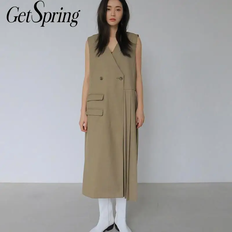 Getspring женское платье с v образным вырезом без рукавов корейские платья женские