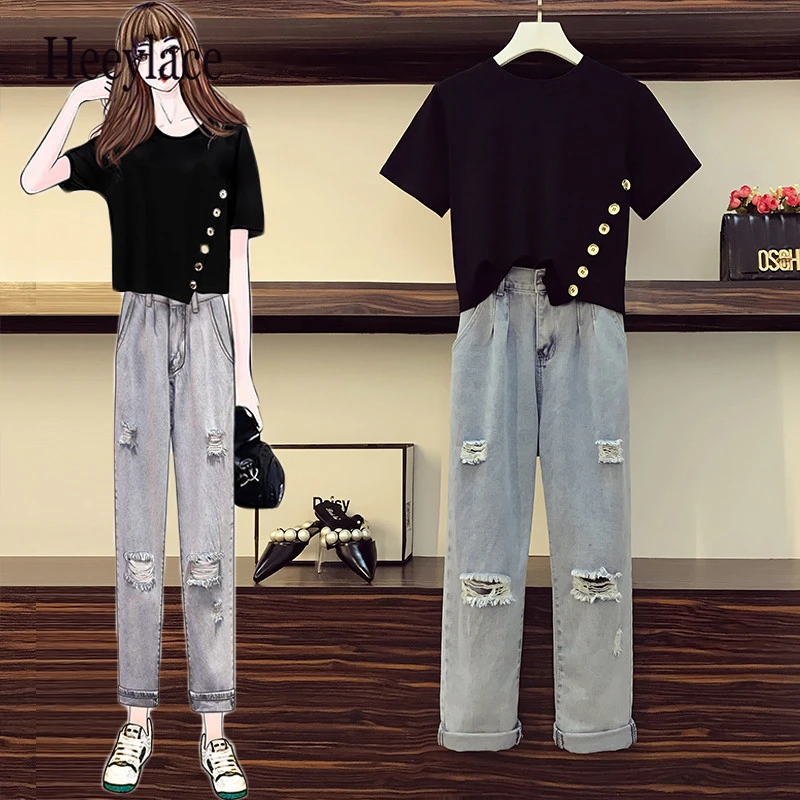 Женский комплект из двух предметов топ с коротким рукавом и боковые пуговицы