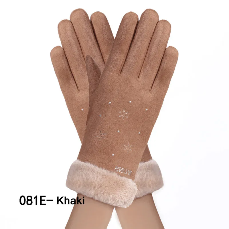 23 New Winter Female Lace Warm Cashmere Three Ribs Cute Mittens Double Thick Plush Wrist Women Touch Screen Driving Gloves - Цвет: 23