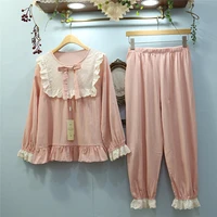 womens sleep long sleeve pure cotton retro palace style pajamas women korean sweet princess homewear suit jjf0013