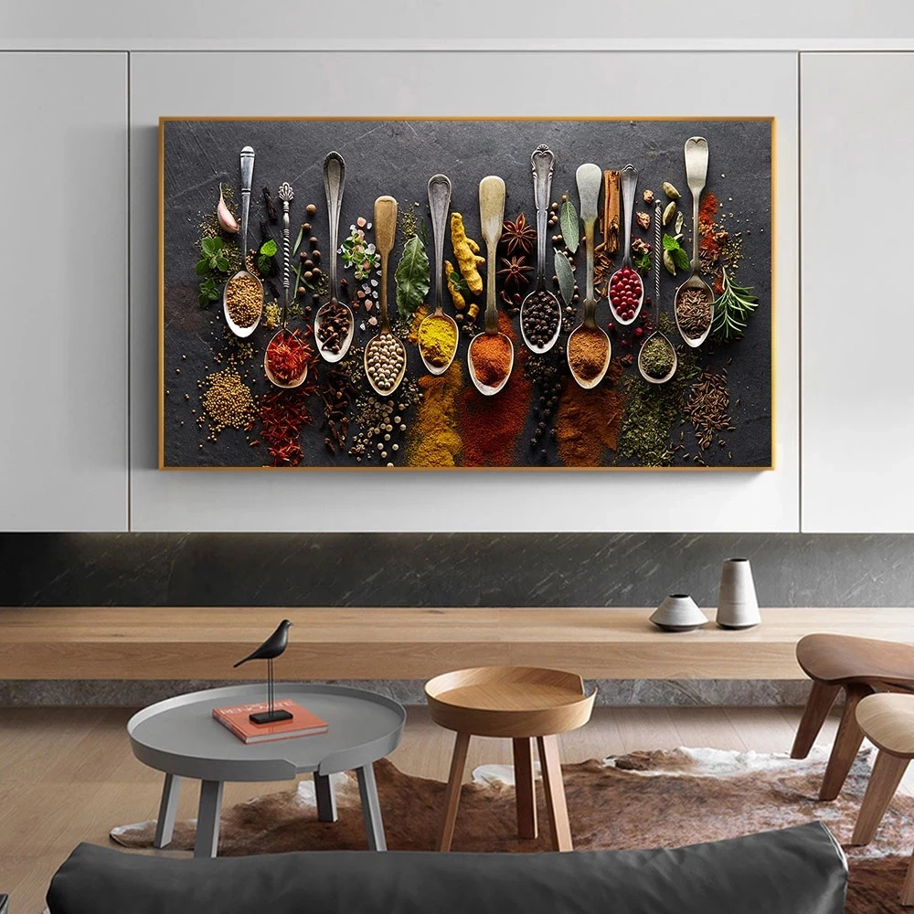 

Kitchen Wall Art Grains Spices Spoon Peppers Canvas Painting Posters And Prints Wall Pictures For Dining Room Home Decoration