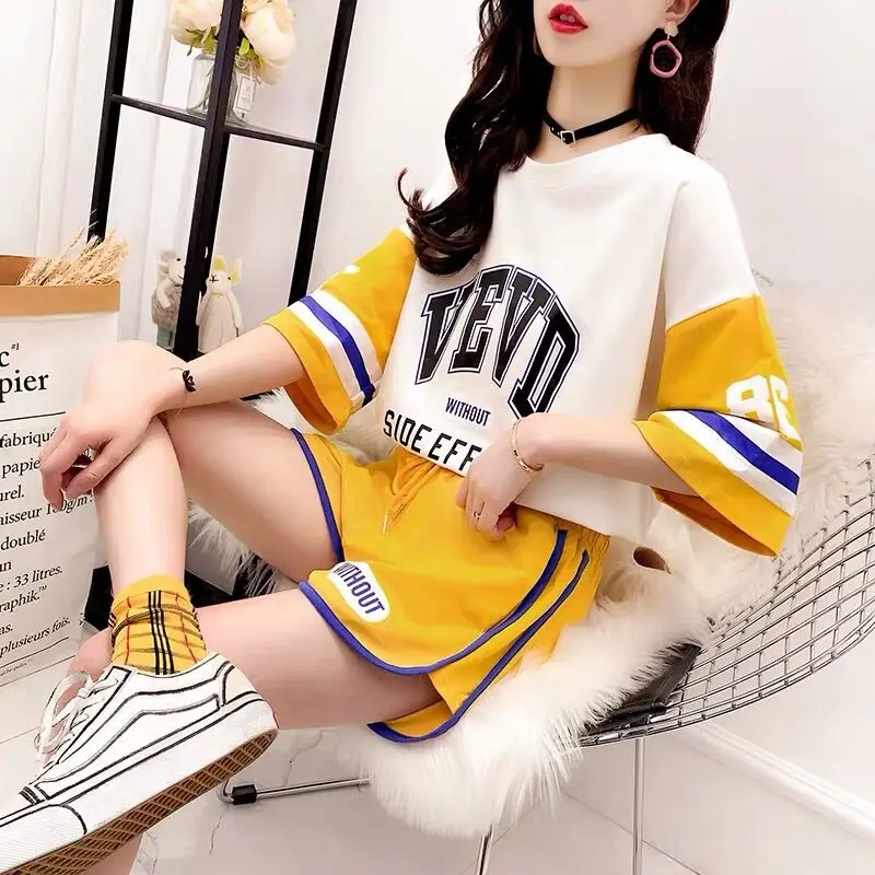 Летние женские комплекты из двух предметов модные студенческие шорты свободная